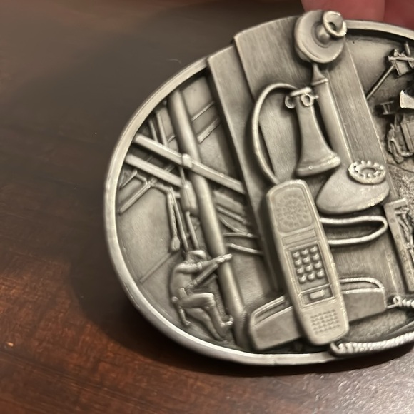 Vintage Siskyou Telephone Lineman Pewter Belt Buckle and Bechmark Black Belt - Picture 3 of 13